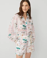 Ann Taylor Petite Map Print Blouson Sleeve Blouse Burnt Mauve Women's