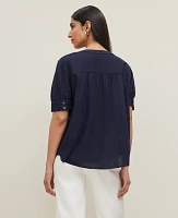 Ann Taylor Petite Half Sleeve Linen Blend Popover Top Women's
