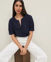 Ann Taylor Petite Half Sleeve Linen Blend Popover Top Women's