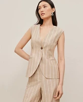 Ann Taylor The Petite Tucked Waist Vest Pinstripe Sandstorm Women's