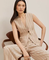 Ann Taylor The Petite Tucked Waist Vest Pinstripe Sandstorm Women's