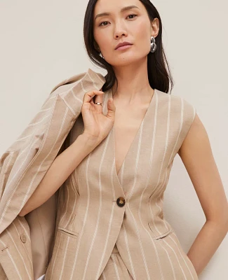 Ann Taylor The Petite Tucked Waist Vest Pinstripe Sandstorm Women's