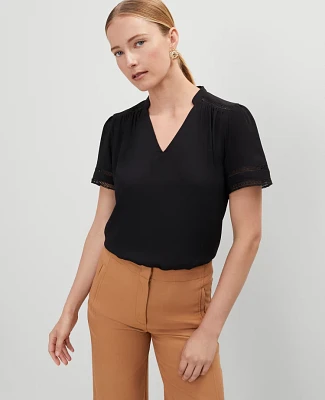 Ann Taylor Lace Trim Mixed Media Top Women's