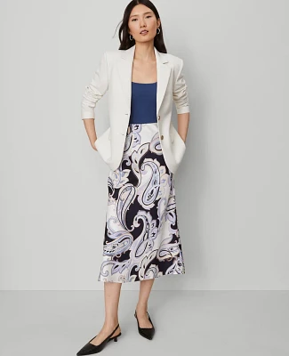 Ann Taylor Paisley Satin Bias Slip Skirt Night Sky Women's