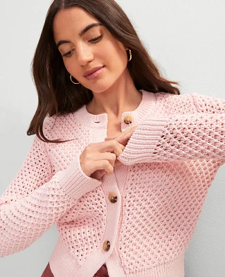 Ann Taylor Petite Weekend Collection Open Stitch Scalloped Cardigan Women's