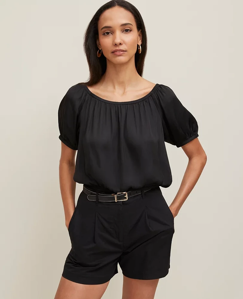 Ann Taylor Petite Bubble Hem Top Black Women's