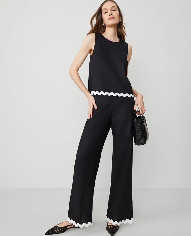 Ann Taylor The Petite Wide-Leg Pant in Linen Blend Size 0 Black Women's
