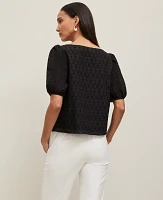 Ann Taylor Petite Eyelet Boatneck Popover Top Black Women's