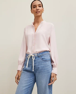 Ann Taylor Petite Scalloped Mixed Media Top Women's