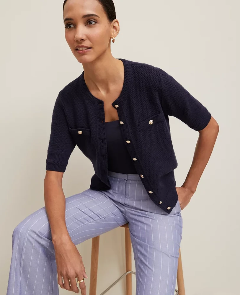 Ann Taylor Petite Blouson Sleeve Stitch Cardigan Women's