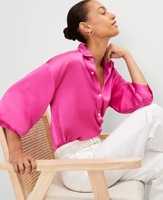 Ann Taylor Blouson Sleeve Shirt Rose Violet Women's