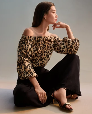 Ann Taylor Animal Print Off The Shoulder Top _Black Women's