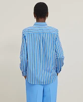 Ann Taylor Petite Striped Relaxed Perfect Shirt Size XS Maritime Blue Women's