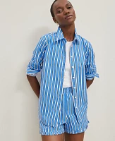 Ann Taylor Petite Striped Relaxed Perfect Shirt Size XS Maritime Blue Women's