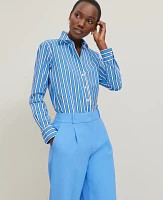 Ann Taylor Petite Striped Relaxed Perfect Shirt Size XS Maritime Blue Women's