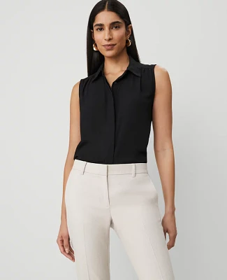 Ann Taylor Petite Shirred Yoke Sleeveless Shirt Black Women's