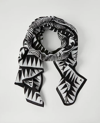 Ann Taylor Linen Scarf in Palm Print Black Women's