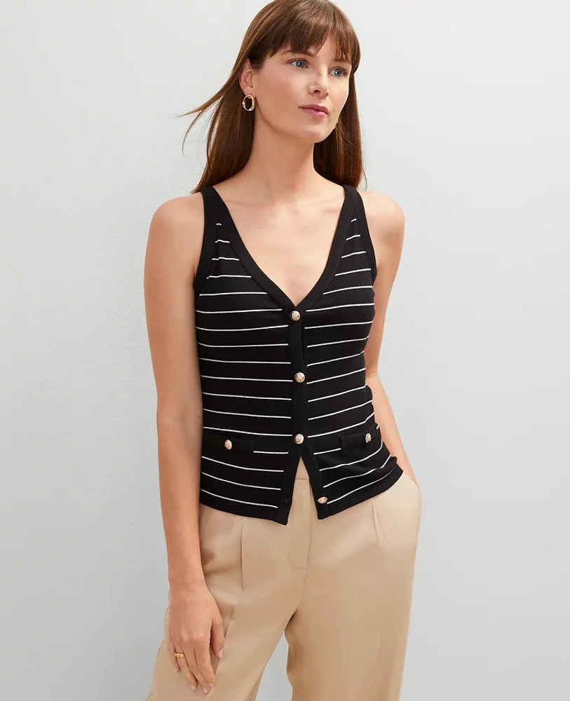 Ann Taylor Petite Striped Button Tank Top Women's