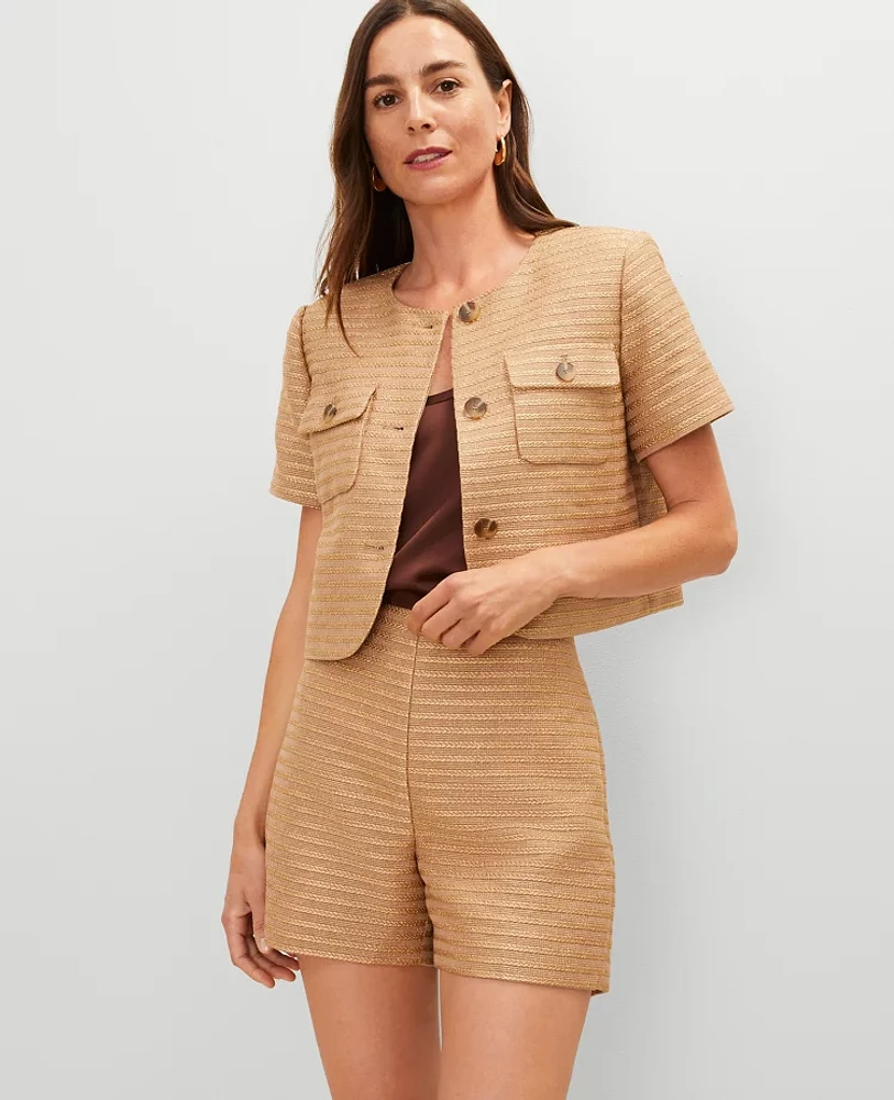 Ann Taylor Metallic Tweed Puff Sleeve Jacket Karat Gold Women's