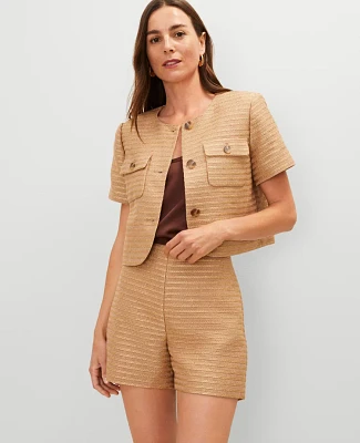 Ann Taylor Metallic Tweed Puff Sleeve Jacket Karat Gold Women's