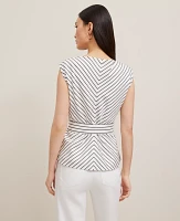 Ann Taylor Belted Striped Vest White Women's