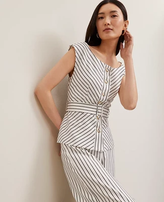 Ann Taylor Belted Striped Vest White Women's