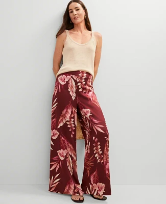 Ann Taylor Studio Collection Dramatic Wide-Leg Silk Pant Tropical Print Raspberry Truffle Women's