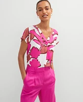Ann Taylor Petite Floral Mixed Media Top Rose Violet Women's