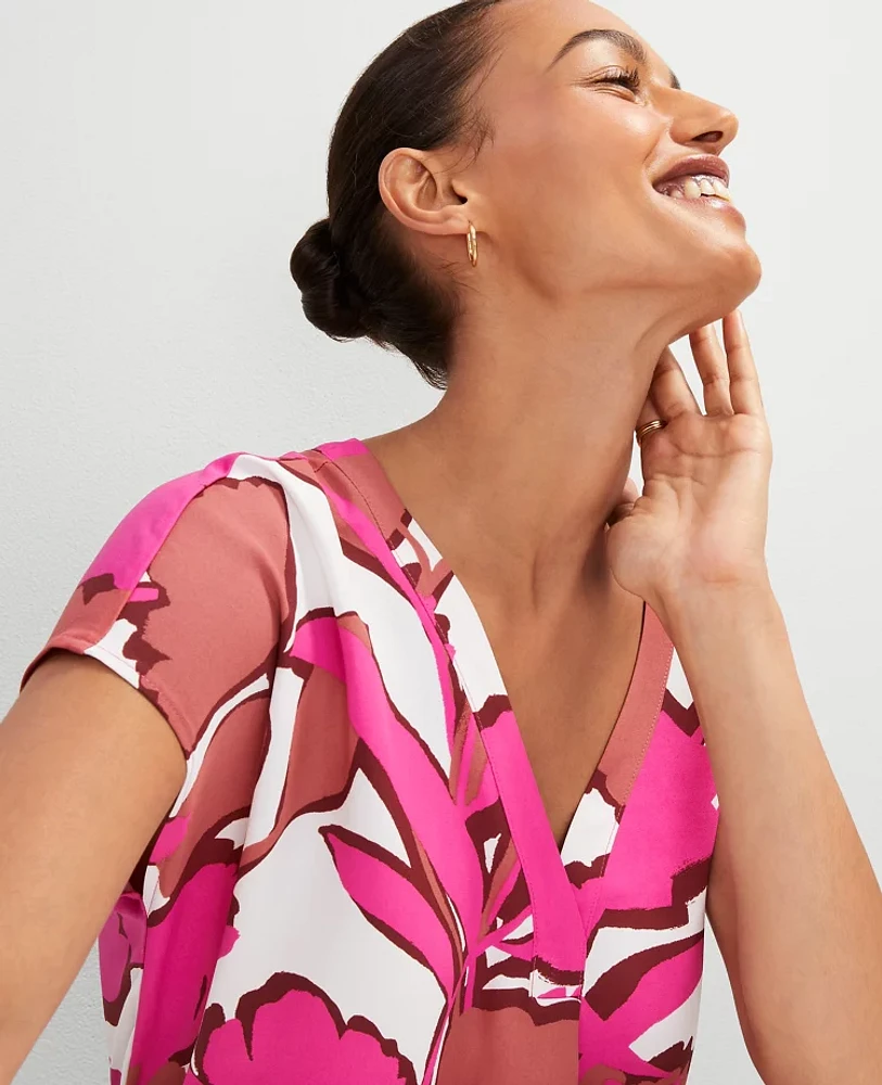 Ann Taylor Petite Floral Mixed Media Top Rose Violet Women's