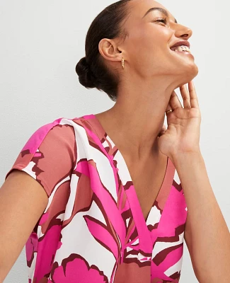 Ann Taylor Petite Floral Mixed Media Top Rose Violet Women's