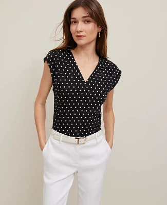 Ann Taylor Petite Dotted Ponte Cap Sleeve Top Black Women's