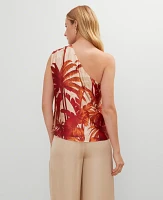 Ann Taylor Studio Collection Silk One-Shoulder Top Tropical Print Seedpearl Women's