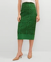 Ann Taylor Eyelet Column Midi Skirt Leafy Green Women's