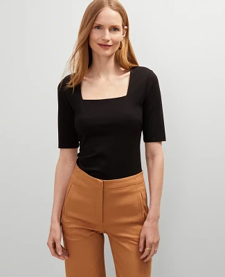 Ann Taylor Petite Ponte Square Neck Top Women's