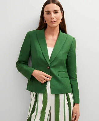 Ann Taylor The Shorter One Button Blazer Linen Blend Leafy Green Women's