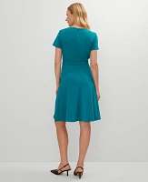 Ann Taylor Crew Neck Belted Flare Dress Aegean Teal Women's