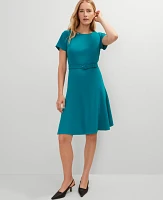 Ann Taylor Crew Neck Belted Flare Dress Aegean Teal Women's