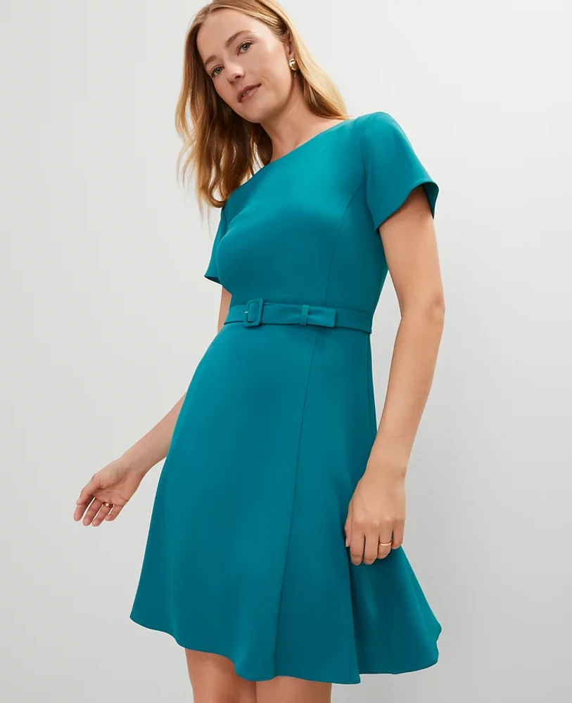 Ann Taylor Crew Neck Belted Flare Dress Aegean Teal Women's