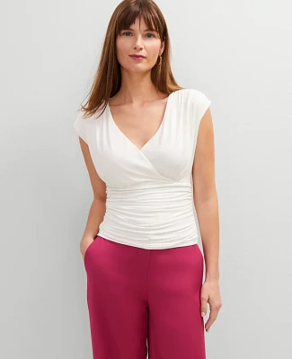 Ann Taylor Petite Gathered V-Neck Top Winter White Women's