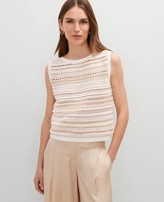 Ann Taylor Pointelle Striped Sweater Shell Top Neutral Multi Women's