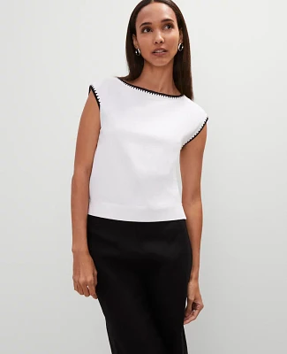 Ann Taylor Petite Crochet Trim Sleeveless Top White Women's