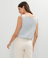 Ann Taylor Petite Weekend Collection Bubble Hem Top Size XL Light Wash Blue Chambray Women's