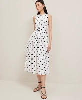 Ann Taylor Dotted Linen Blend Midi Dress Size 10 White Women's