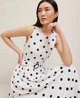 Ann Taylor Dotted Linen Blend Midi Dress Size 10 White Women's
