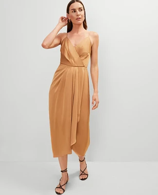 Ann Taylor Petite Draped Midi Sheath Dress Pecan Women's