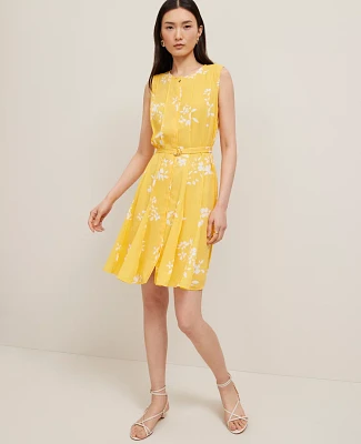 Ann Taylor Floral Belted Flare Dress Mimosa Women's