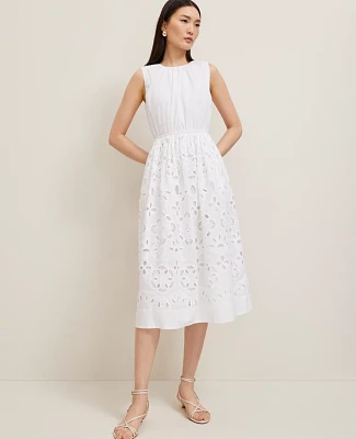 Ann Taylor Petite Eyelet Flare Midi Dress White Women's
