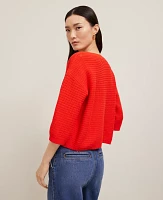 Ann Taylor Petite Geo Stitch Boatneck Sweater Size Large Fiery Red Women's