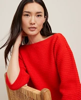 Ann Taylor Petite Geo Stitch Boatneck Sweater Size Large Fiery Red Women's