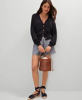 Ann Taylor Weekend Collection Linen Blend V-Neck Cardigan Size XL Night Sky Women's